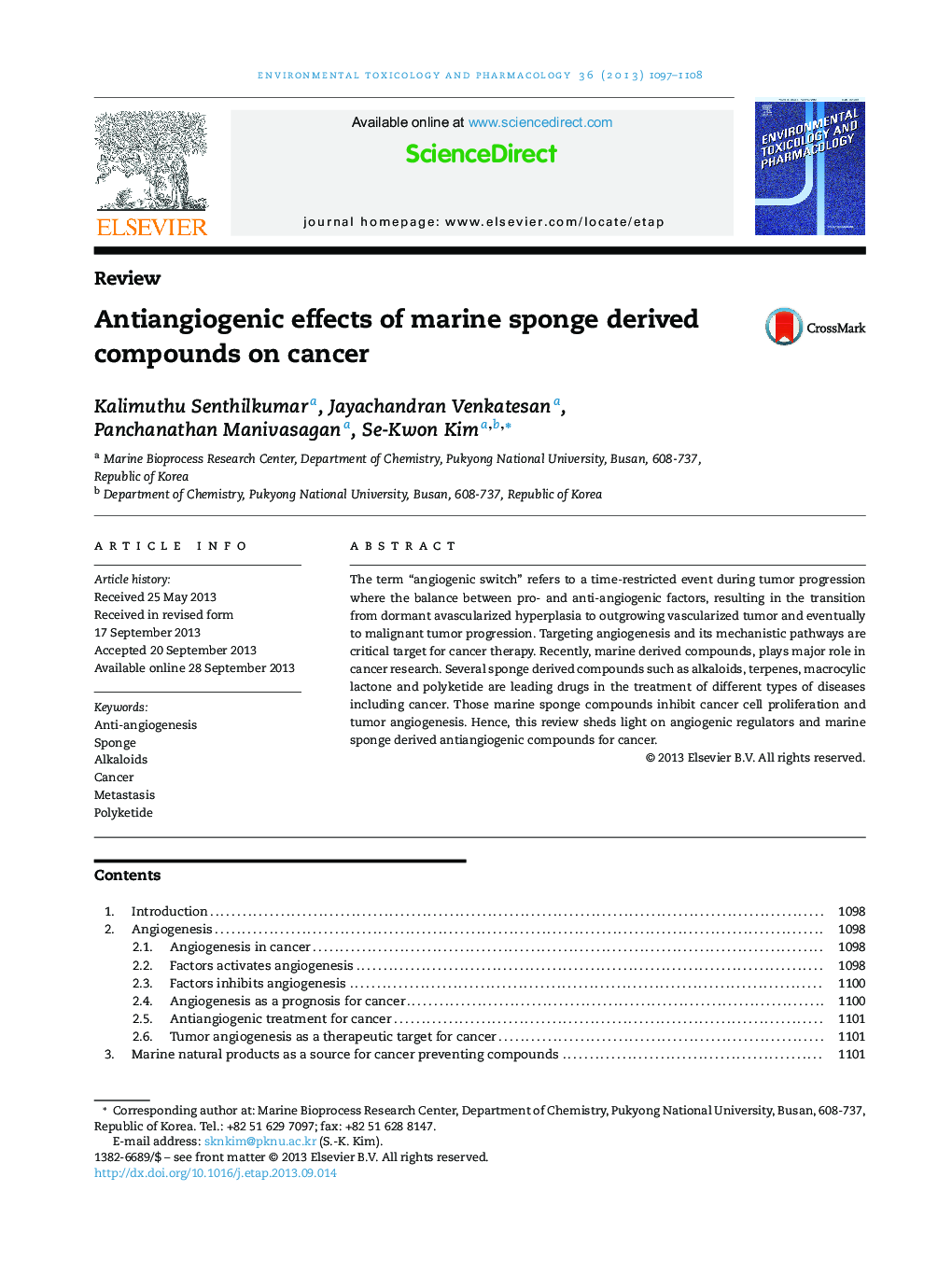 Antiangiogenic effects of marine sponge derived compounds on cancer
