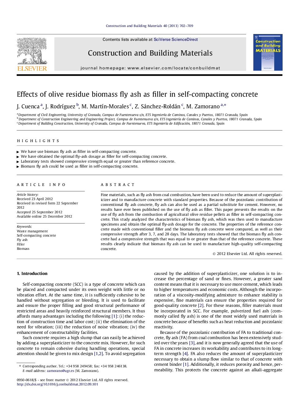 Effects of olive residue biomass fly ash as filler in self-compacting concrete