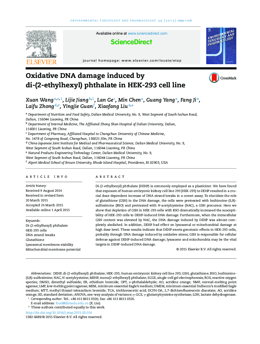 Oxidative DNA damage induced by di-(2-ethylhexyl) phthalate in HEK-293 cell line