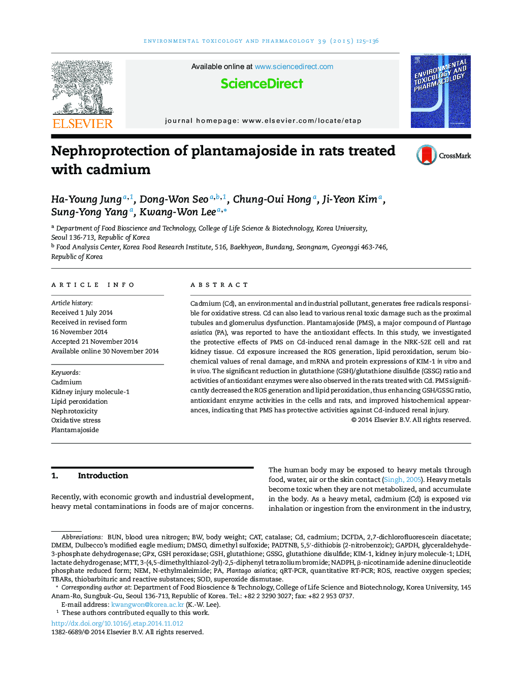 Nephroprotection of plantamajoside in rats treated with cadmium