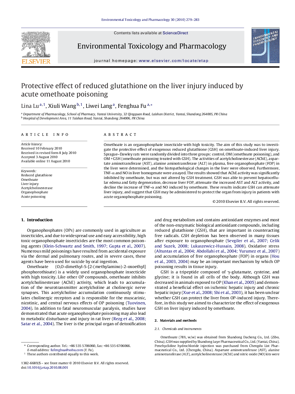 Protective effect of reduced glutathione on the liver injury induced by acute omethoate poisoning