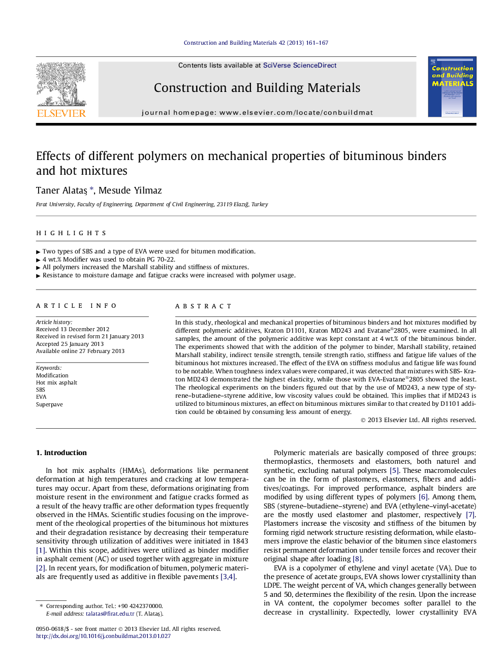 Effects of different polymers on mechanical properties of bituminous binders and hot mixtures