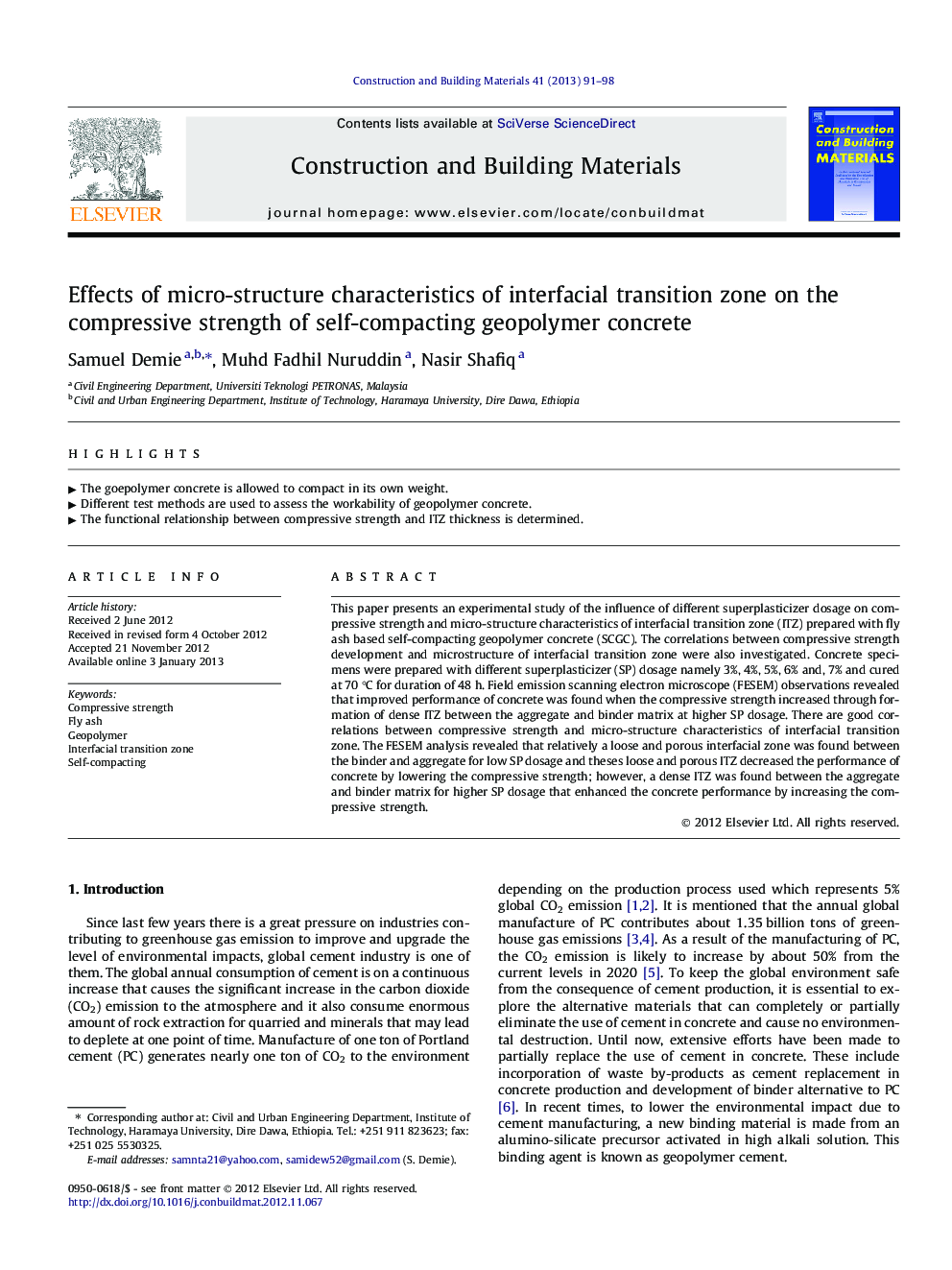 Effects of micro-structure characteristics of interfacial transition zone on the compressive strength of self-compacting geopolymer concrete