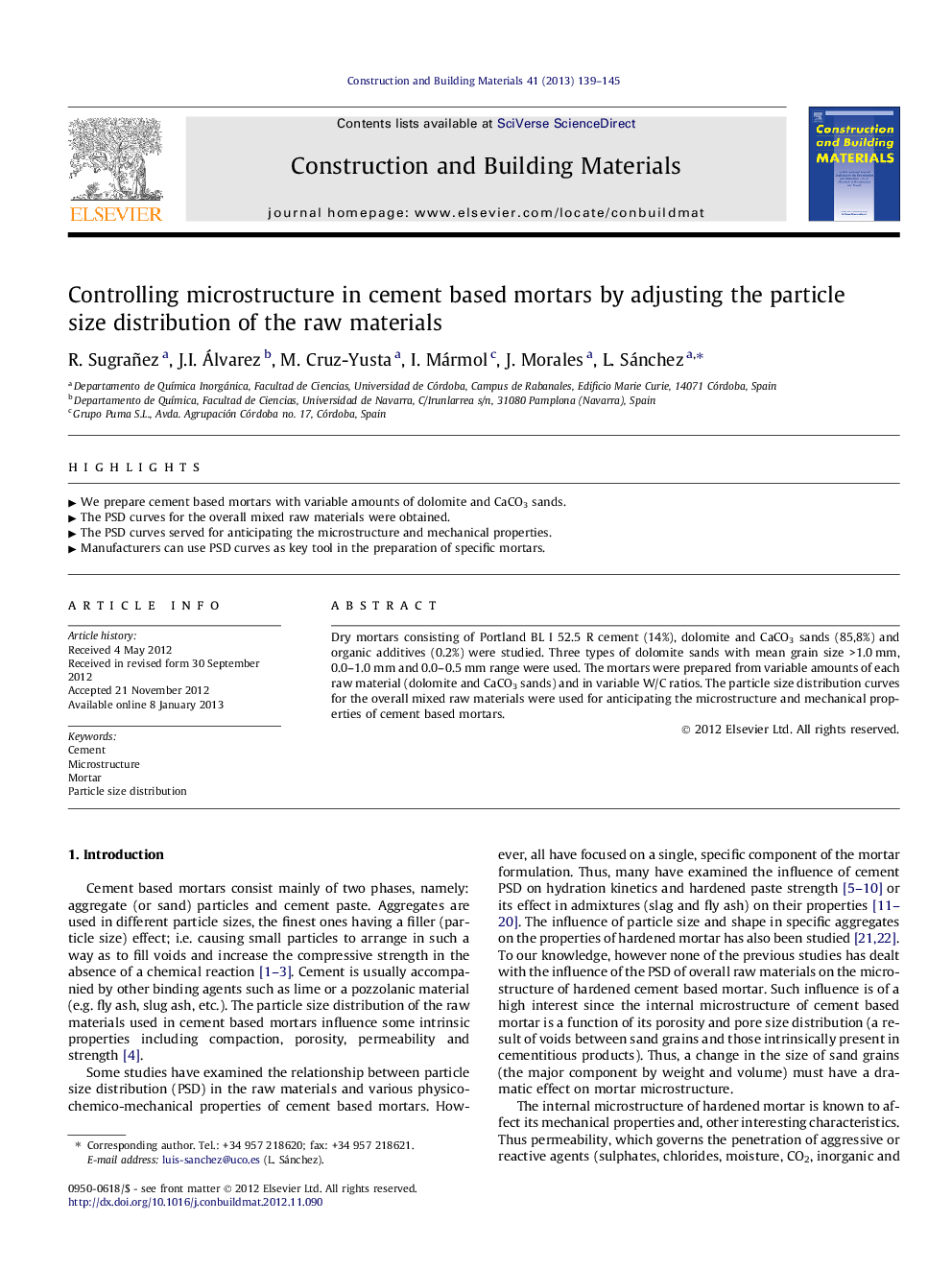 Controlling microstructure in cement based mortars by adjusting the particle size distribution of the raw materials