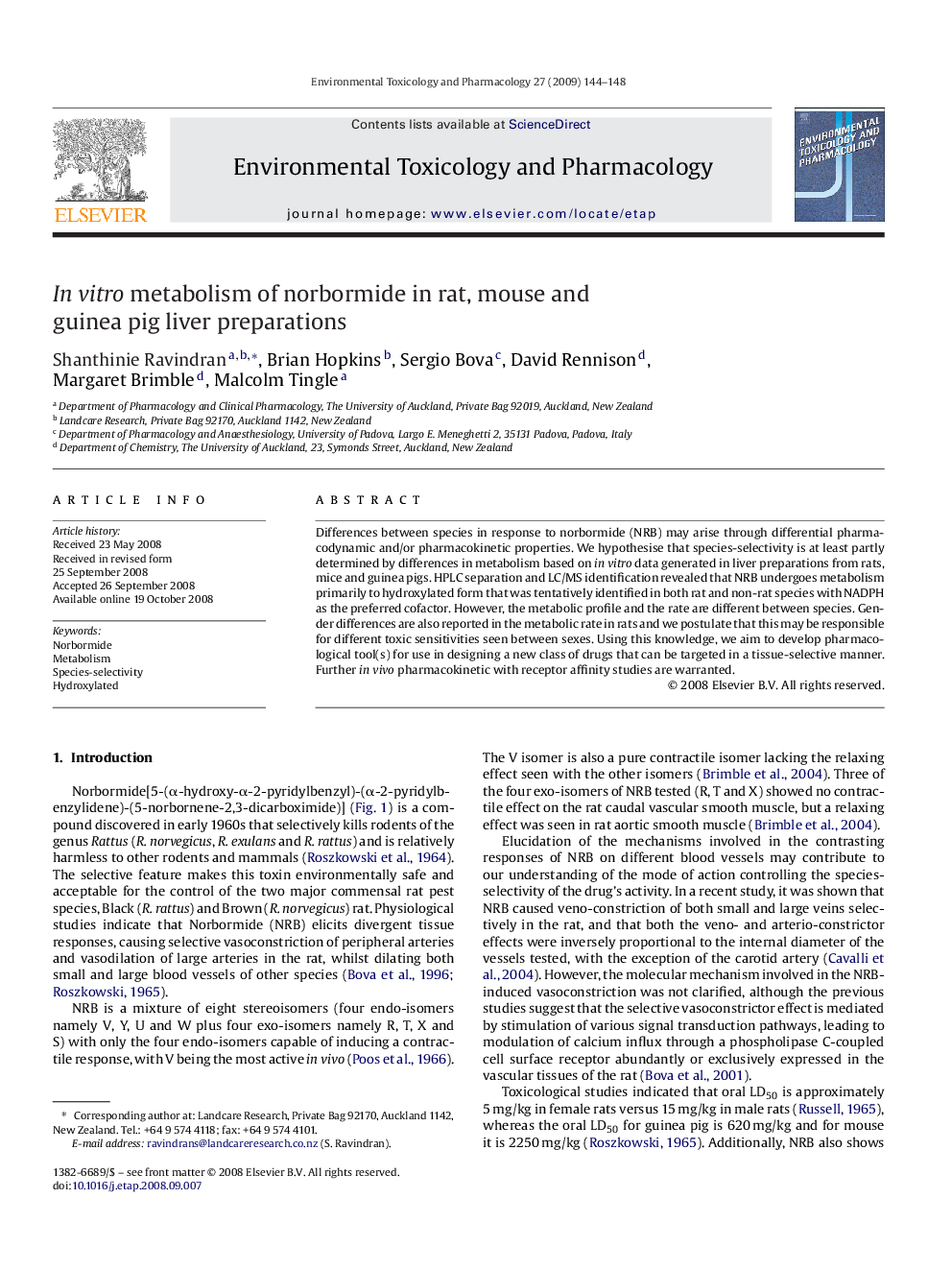 In vitro metabolism of norbormide in rat, mouse and guinea pig liver preparations