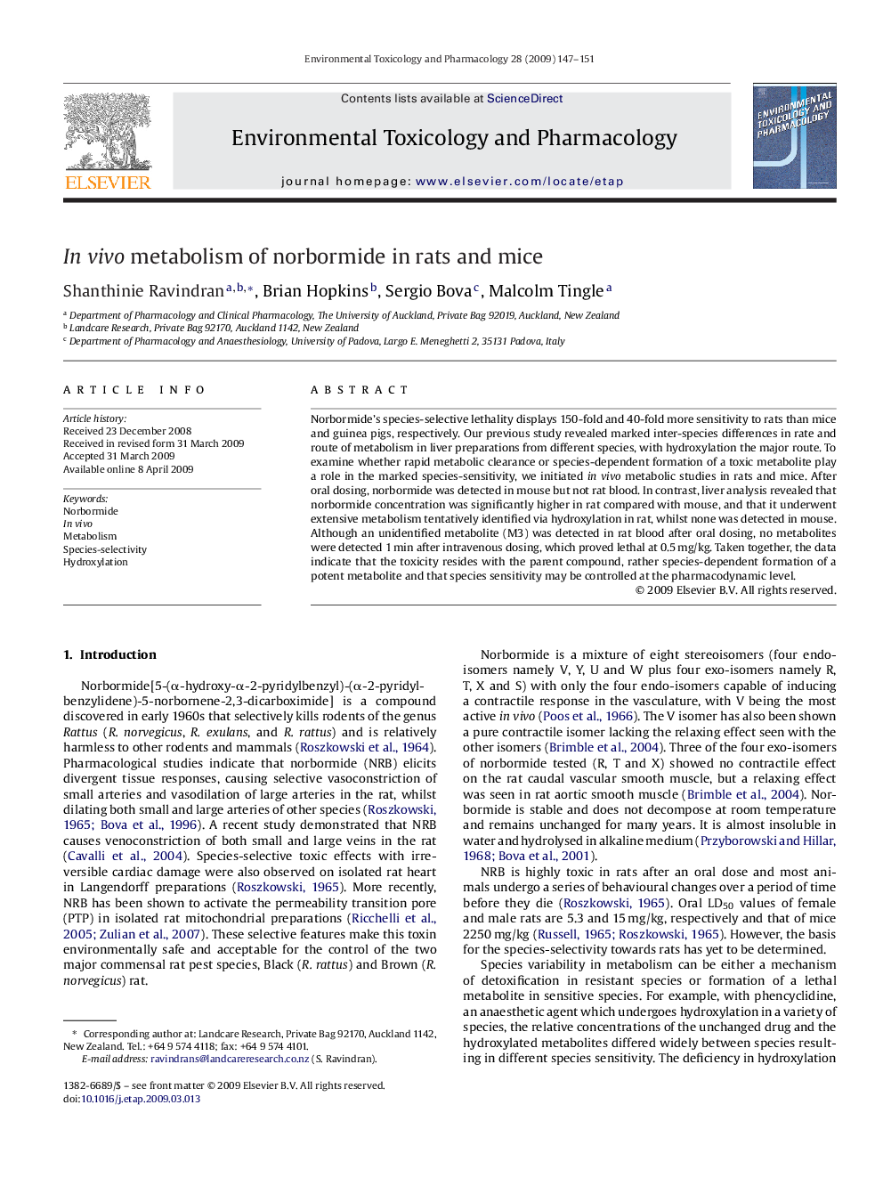 In vivo metabolism of norbormide in rats and mice