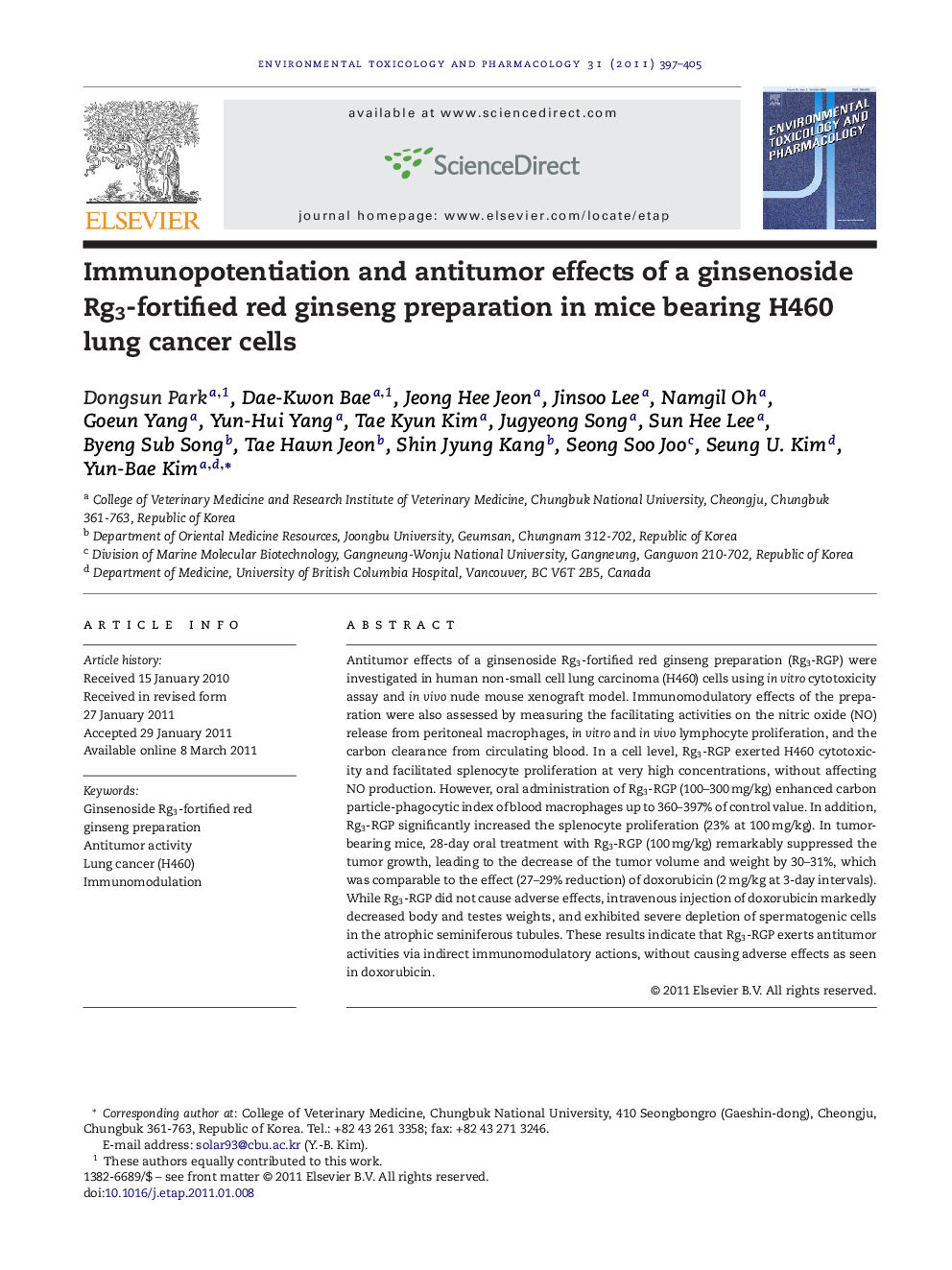 Immunopotentiation and antitumor effects of a ginsenoside Rg3-fortified red ginseng preparation in mice bearing H460 lung cancer cells