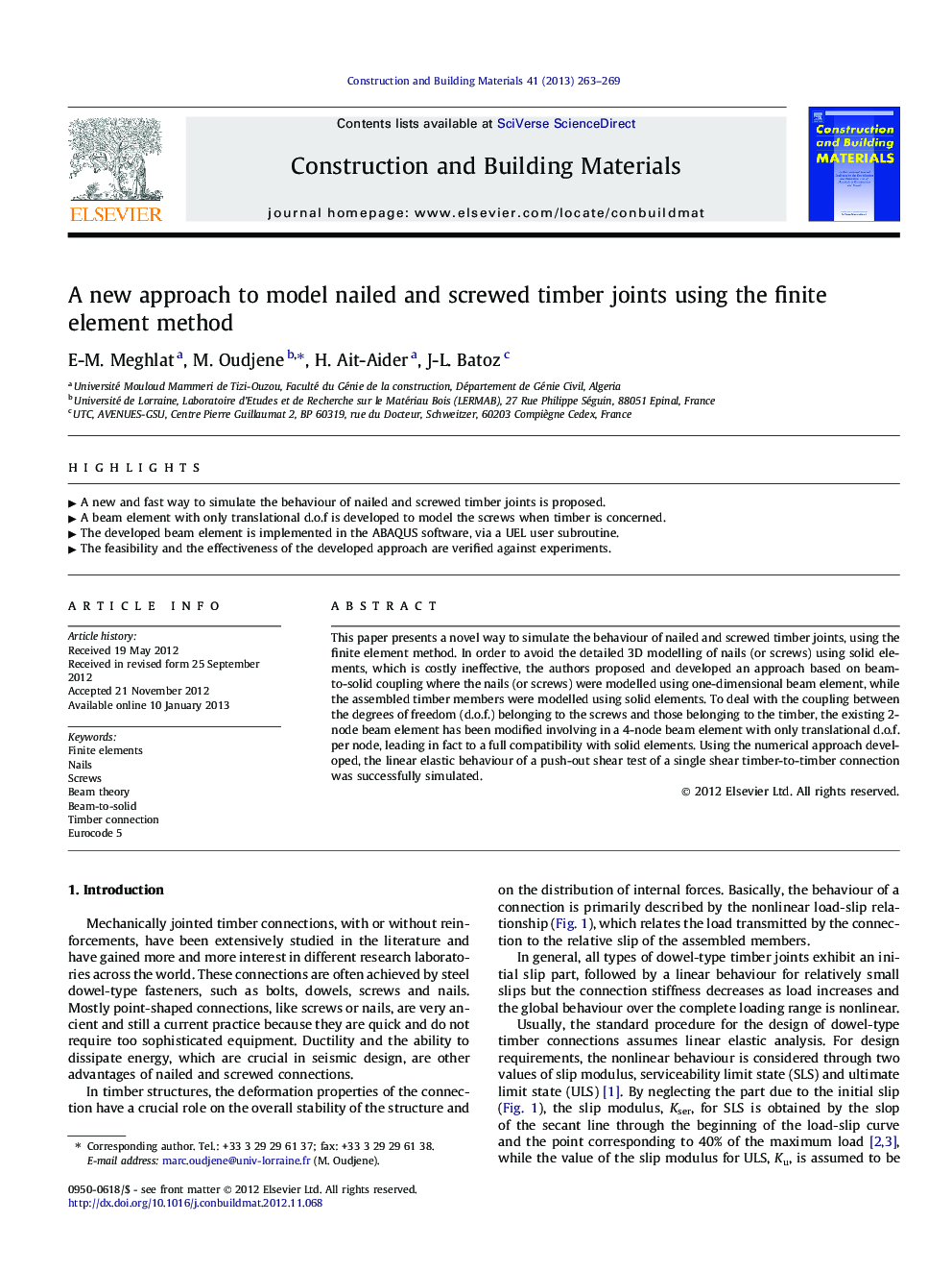 A new approach to model nailed and screwed timber joints using the finite element method