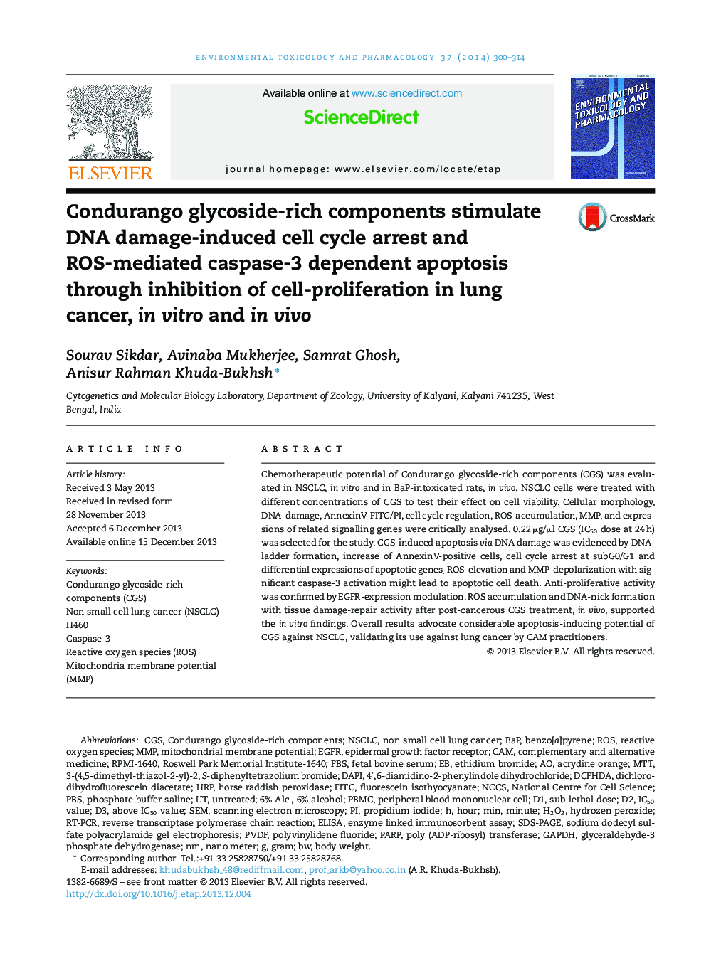 Condurango glycoside-rich components stimulate DNA damage-induced cell cycle arrest and ROS-mediated caspase-3 dependent apoptosis through inhibition of cell-proliferation in lung cancer, in vitro and in vivo