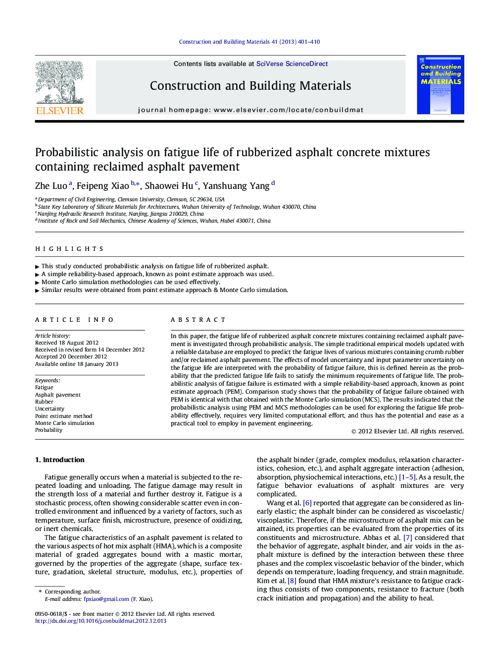 Probabilistic analysis on fatigue life of rubberized asphalt concrete mixtures containing reclaimed asphalt pavement