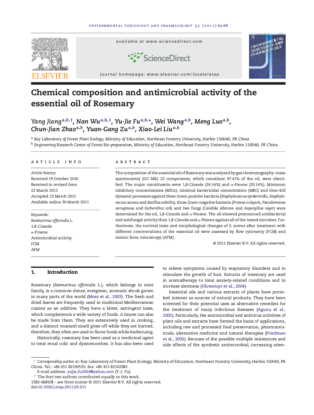 Chemical composition and antimicrobial activity of the essential oil of Rosemary