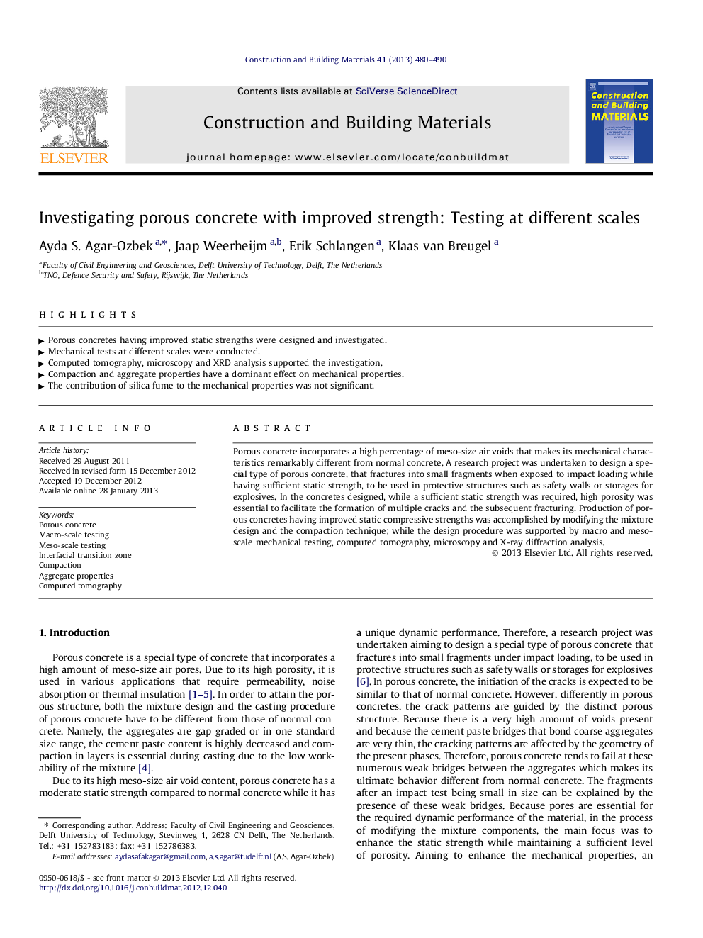 Investigating porous concrete with improved strength: Testing at different scales