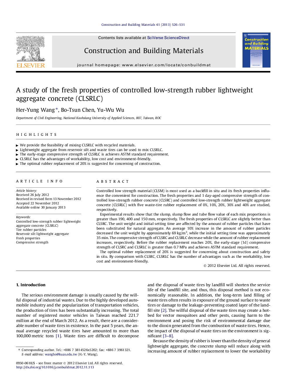 A study of the fresh properties of controlled low-strength rubber lightweight aggregate concrete (CLSRLC)