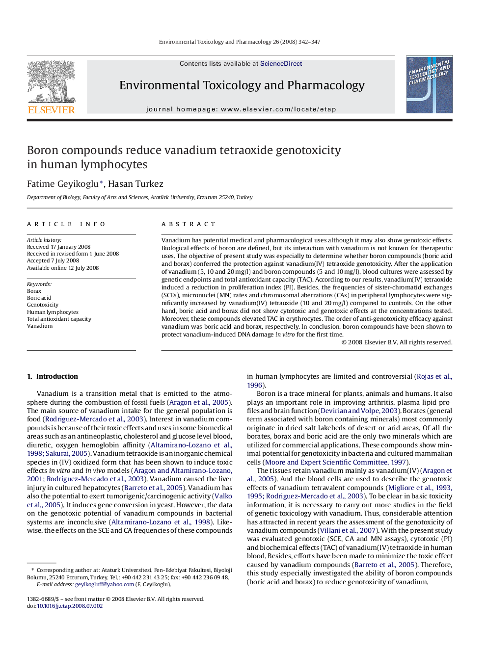 Boron compounds reduce vanadium tetraoxide genotoxicity in human lymphocytes