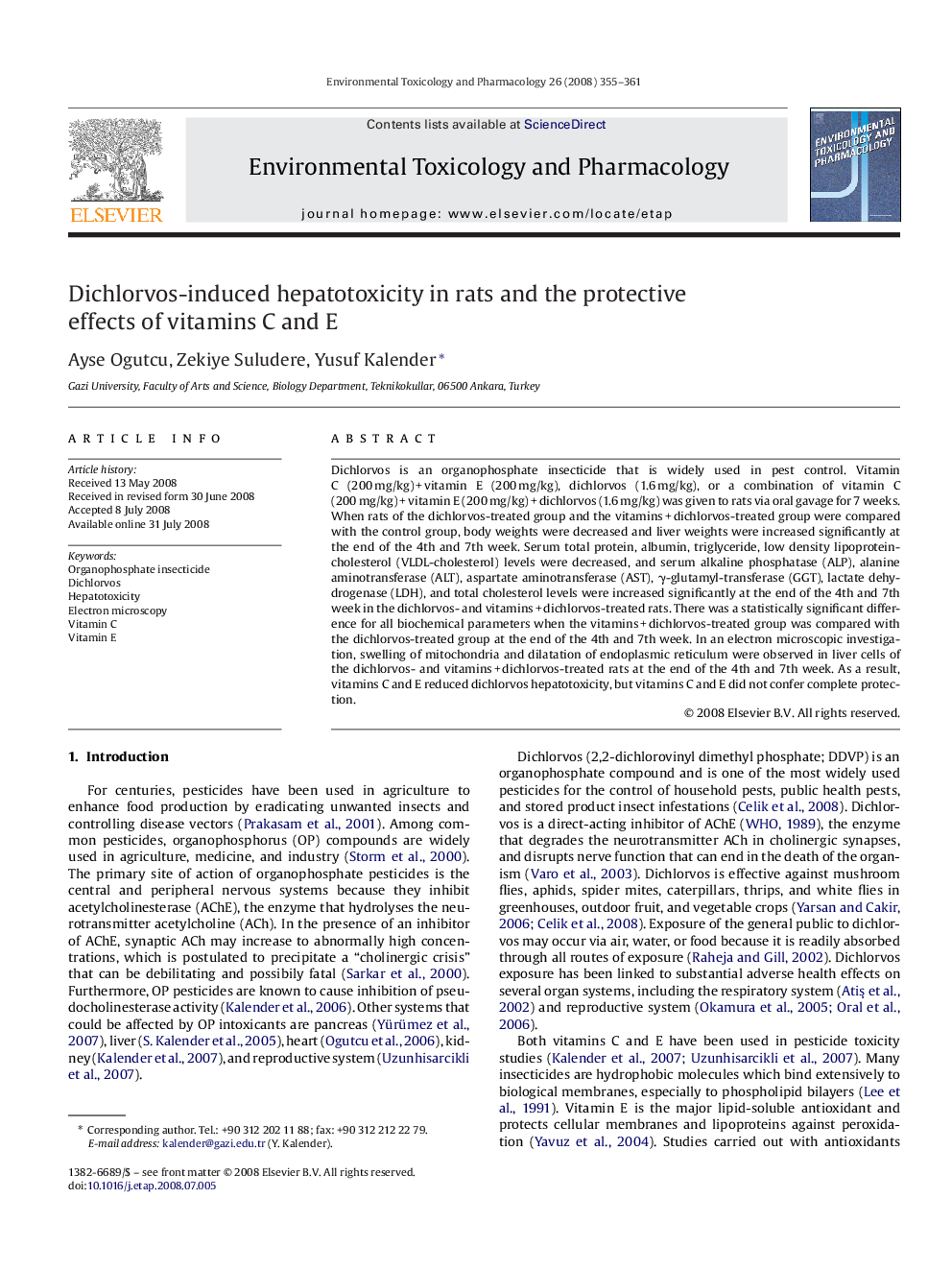 عکس صفحه اول مقاله: Dichlorvos-induced hepatotoxicity in rats and the protective effects of vitamins C and E Dichlorvos-induced hepatotoxicity in rats and the protective effects of vitamins C and E