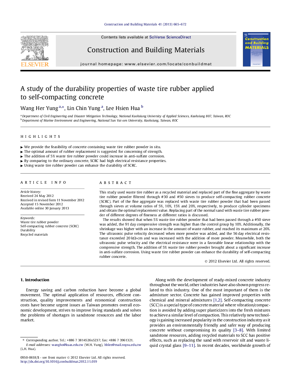 A study of the durability properties of waste tire rubber applied to self-compacting concrete