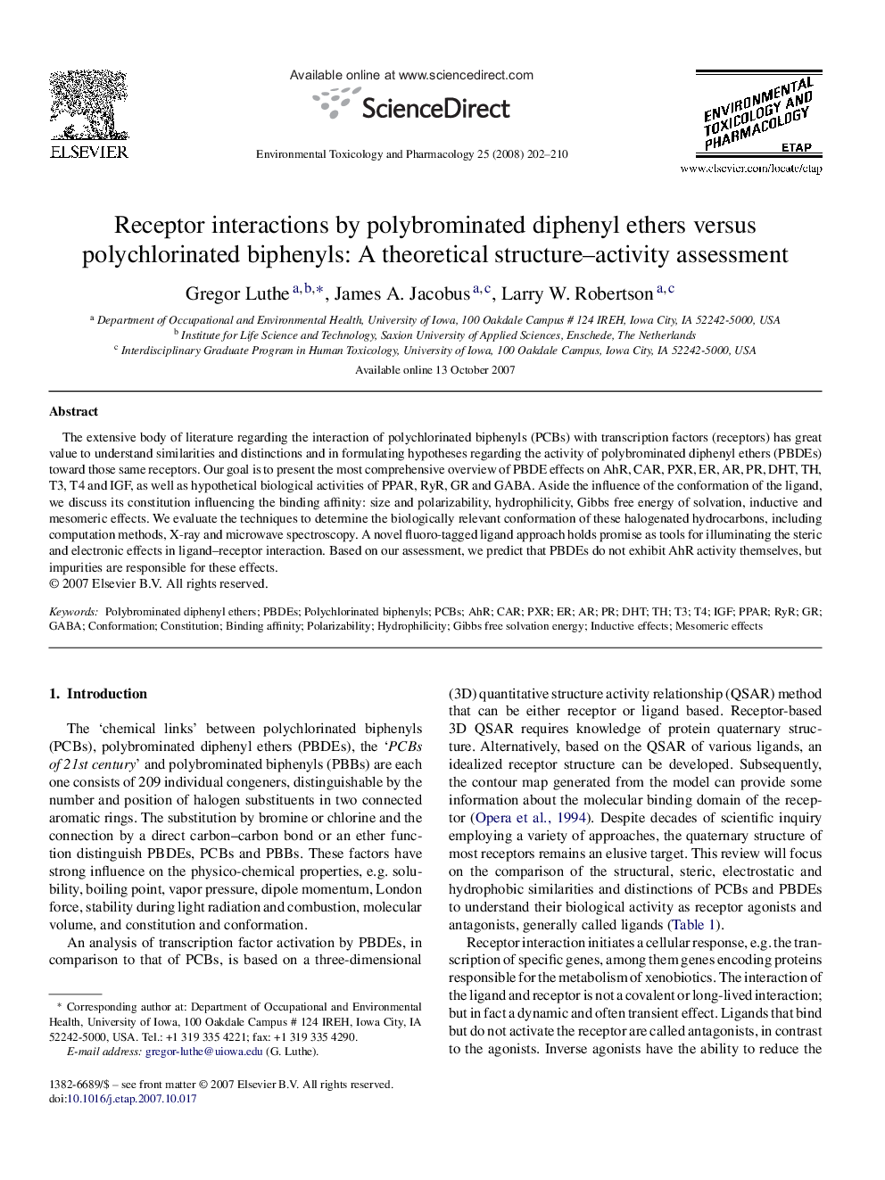 Receptor interactions by polybrominated diphenyl ethers versus polychlorinated biphenyls: A theoretical structure–activity assessment