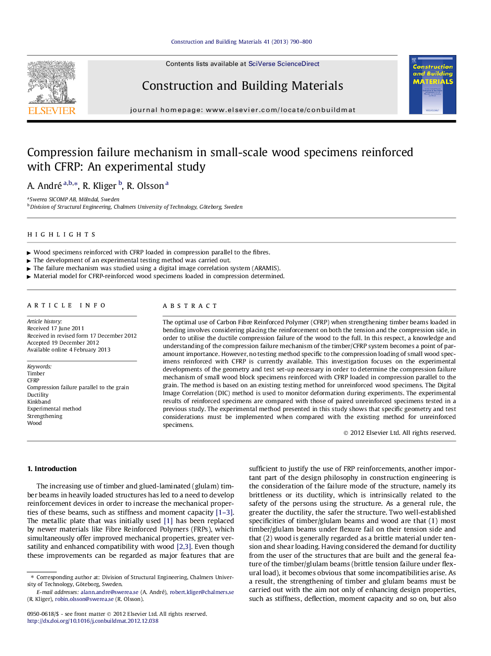 Compression failure mechanism in small-scale wood specimens reinforced with CFRP: An experimental study