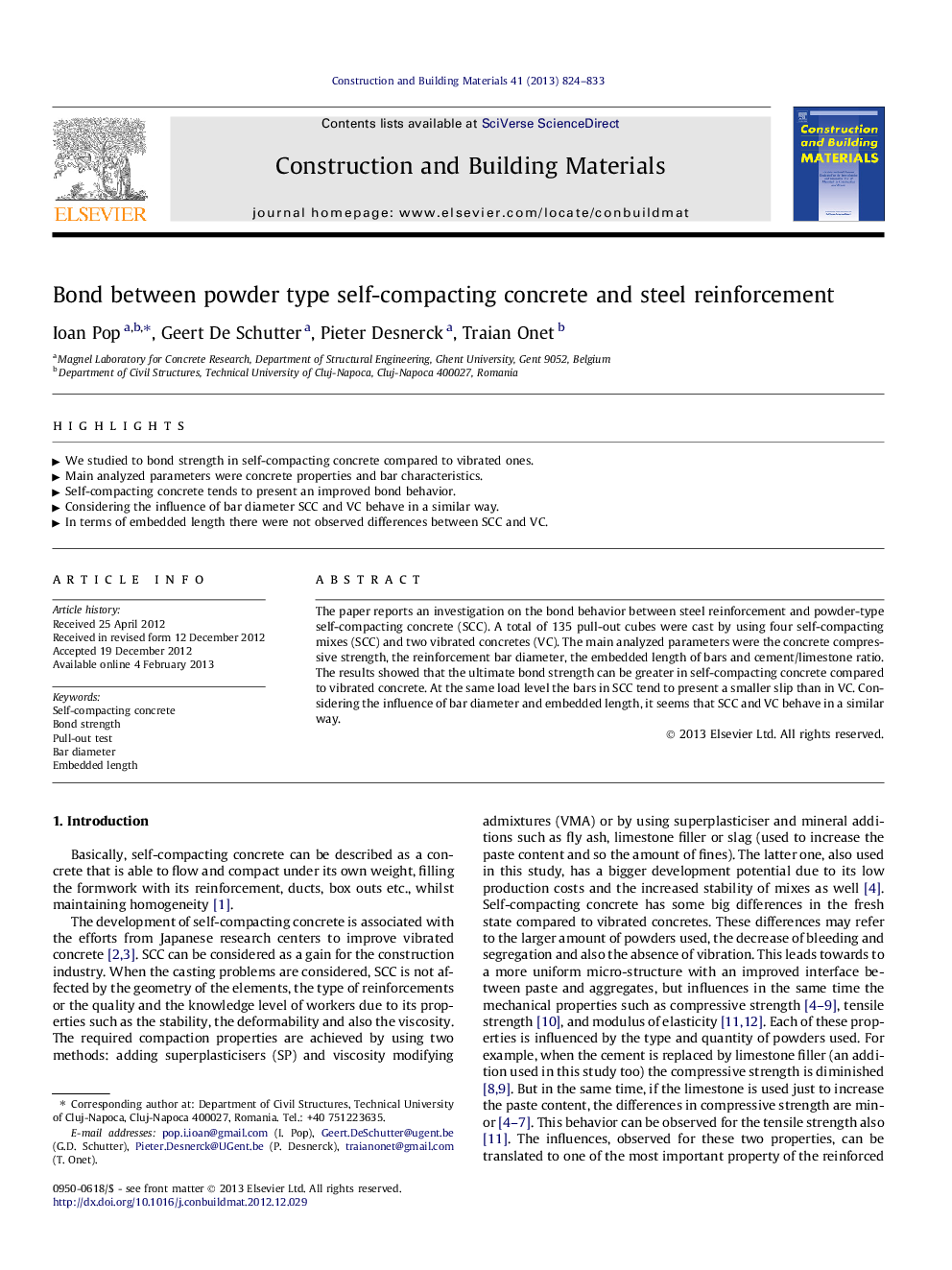 Bond between powder type self-compacting concrete and steel reinforcement