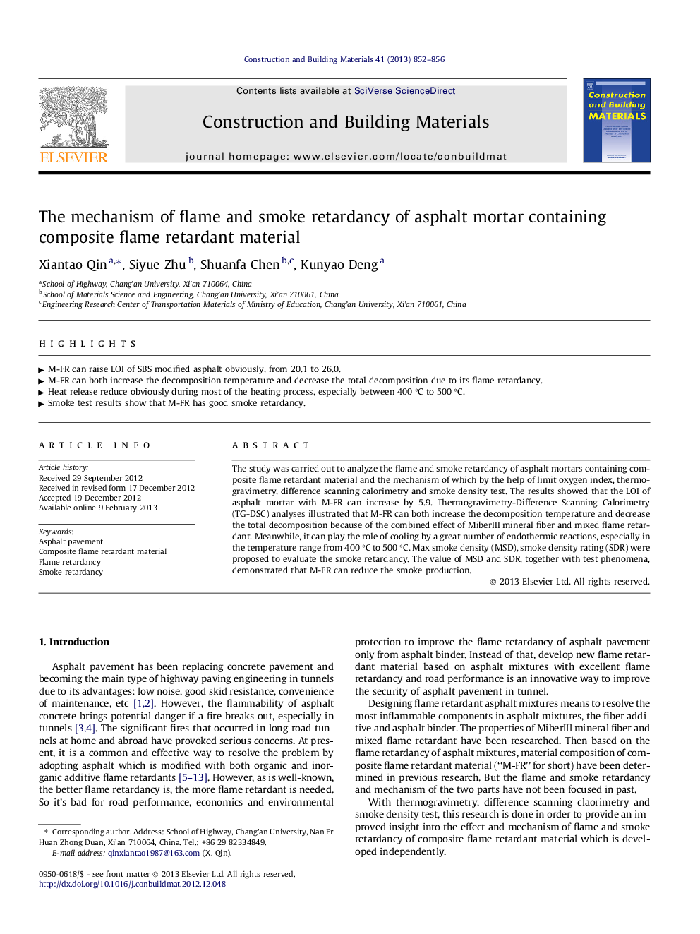 The mechanism of flame and smoke retardancy of asphalt mortar containing composite flame retardant material