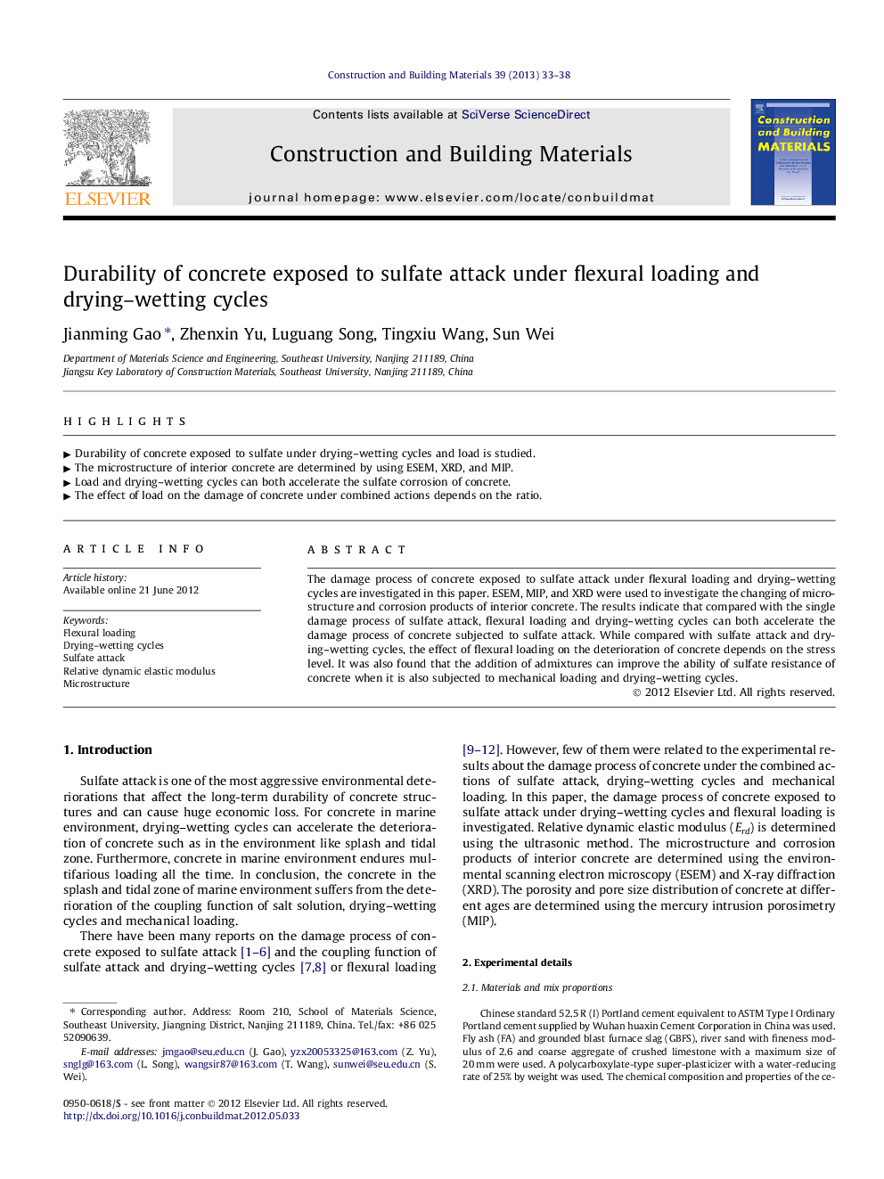 Durability of concrete exposed to sulfate attack under flexural loading and drying–wetting cycles