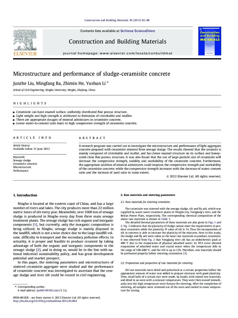 Microstructure and performance of sludge-ceramisite concrete