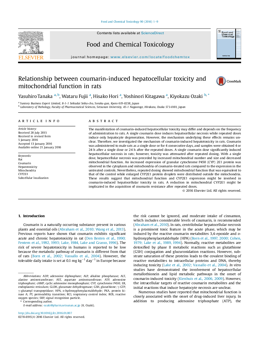 Relationship between coumarin-induced hepatocellular toxicity and mitochondrial function in rats