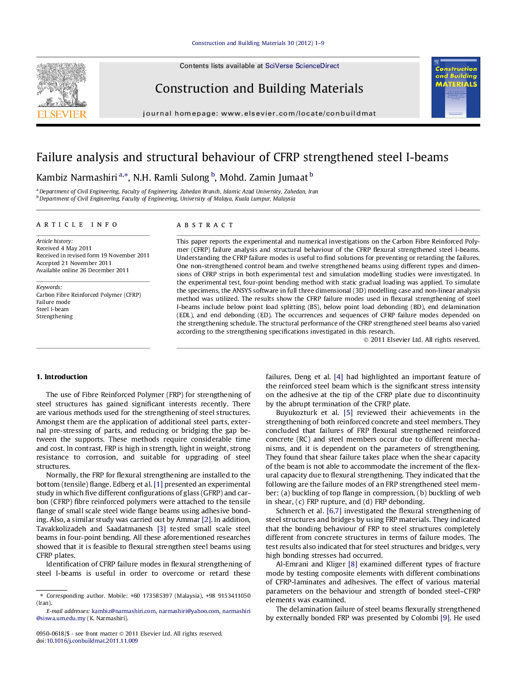 Failure analysis and structural behaviour of CFRP strengthened steel I-beams