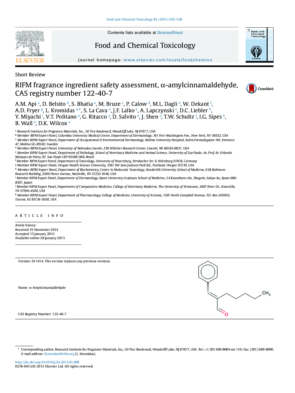 RIFM fragrance ingredient safety assessment, α-amylcinnamaldehyde, CAS registry number 122-40-7