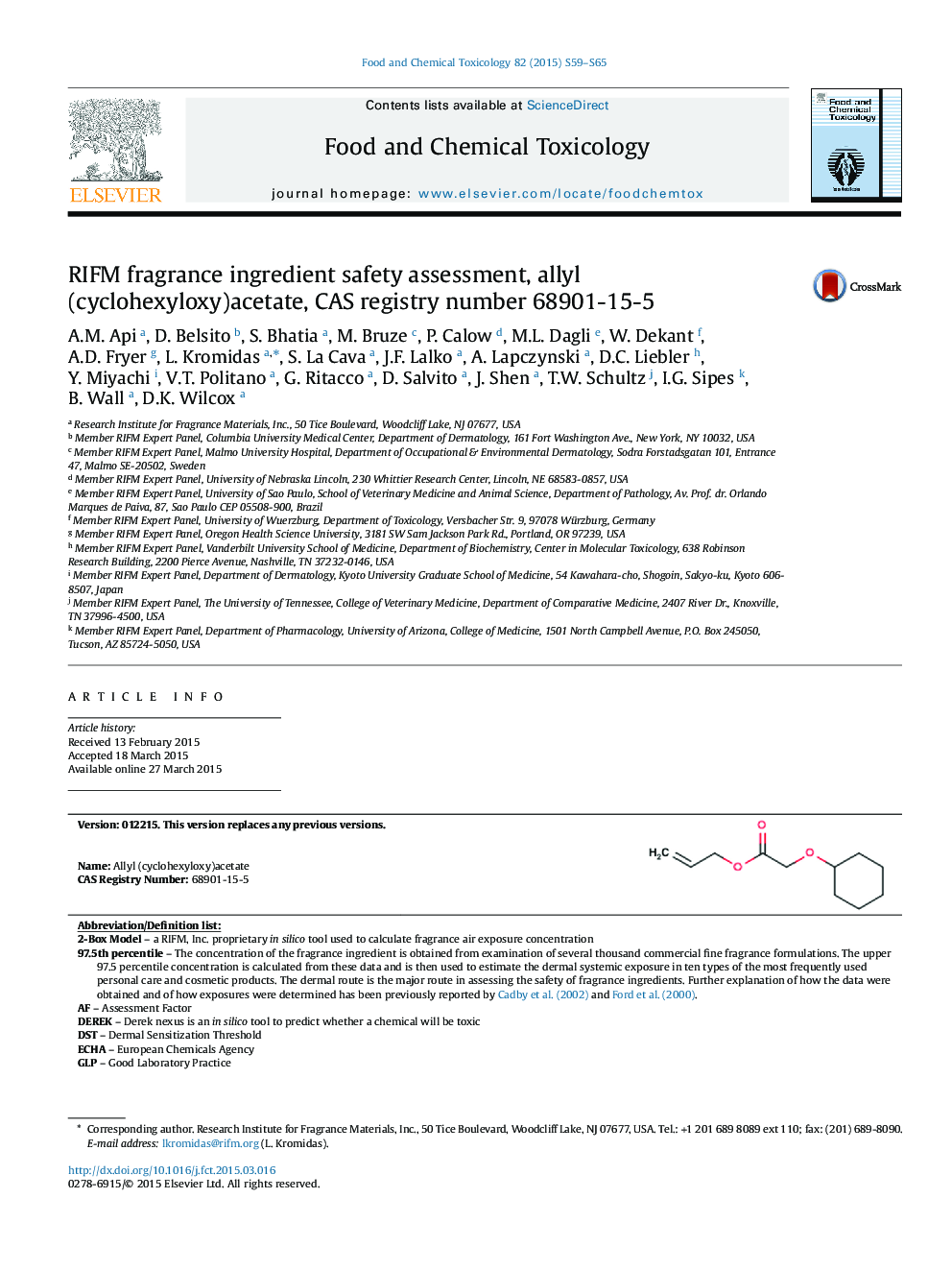 RIFM fragrance ingredient safety assessment, allyl (cyclohexyloxy)acetate, CAS registry number 68901-15-5
