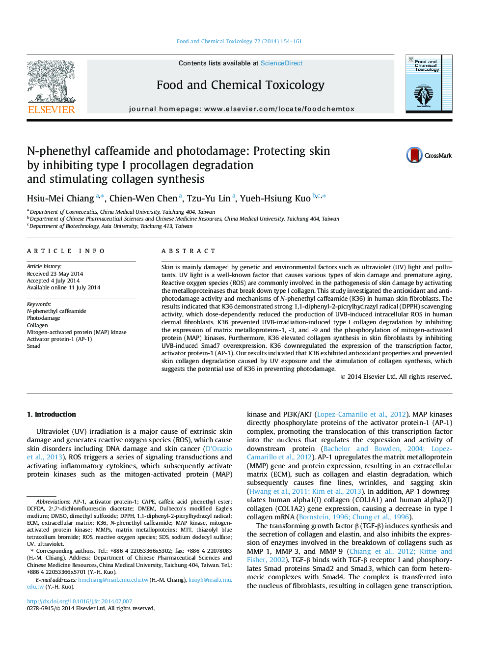 N-phenethyl caffeamide and photodamage: Protecting skin by inhibiting type I procollagen degradation and stimulating collagen synthesis