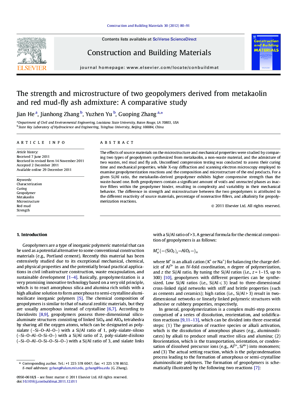 The strength and microstructure of two geopolymers derived from metakaolin and red mud-fly ash admixture: A comparative study