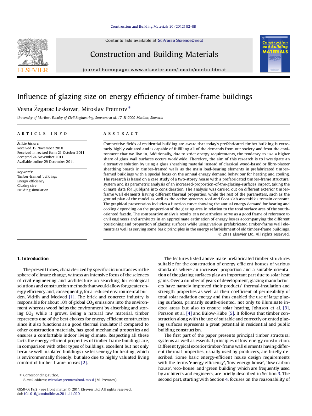 Influence of glazing size on energy efficiency of timber-frame buildings