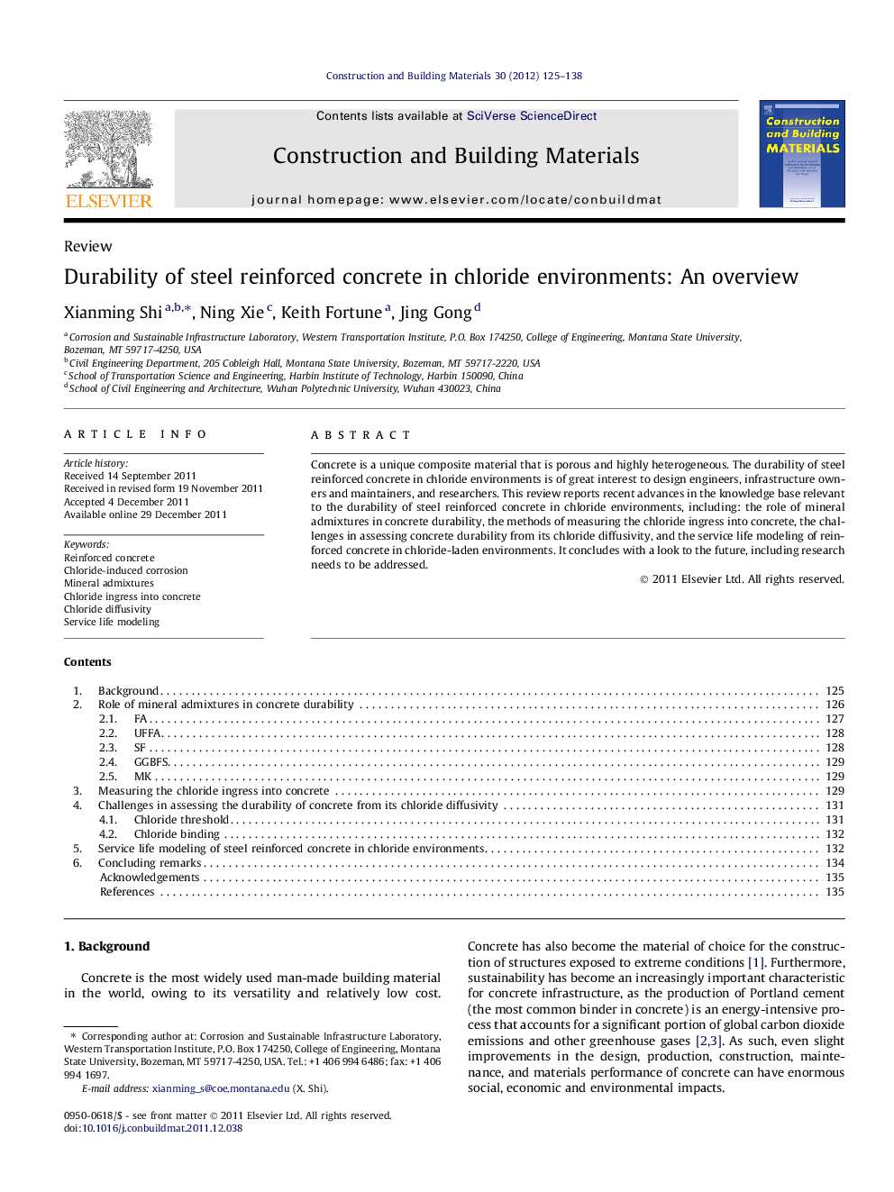 Durability of steel reinforced concrete in chloride environments: An overview