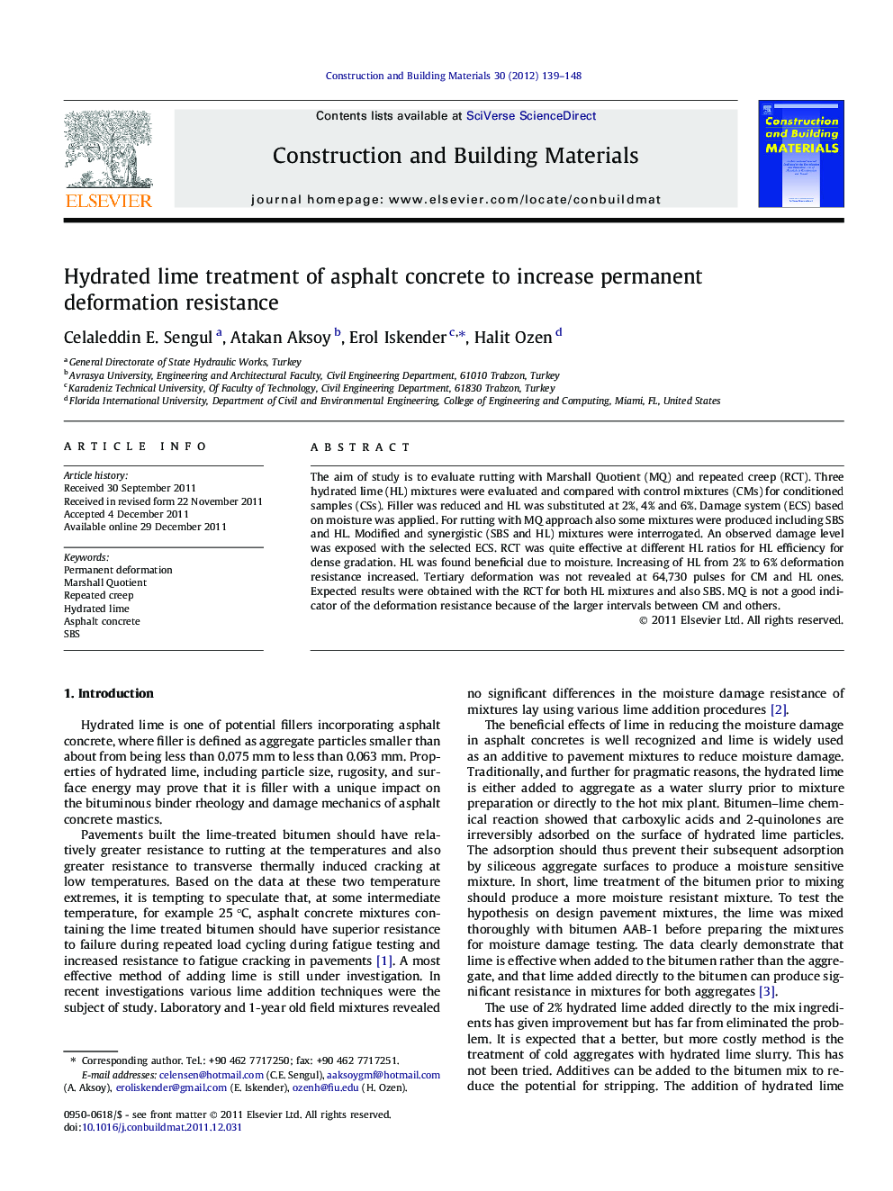 Hydrated lime treatment of asphalt concrete to increase permanent deformation resistance