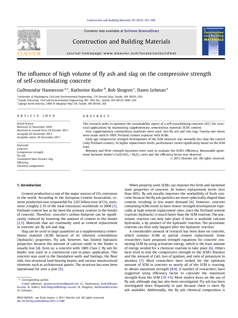 The influence of high volume of fly ash and slag on the compressive strength of self-consolidating concrete