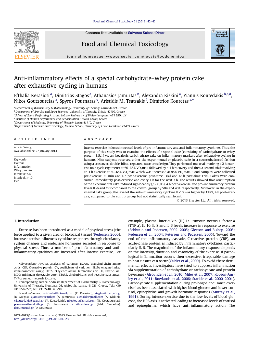 Anti-inflammatory effects of a special carbohydrate–whey protein cake after exhaustive cycling in humans