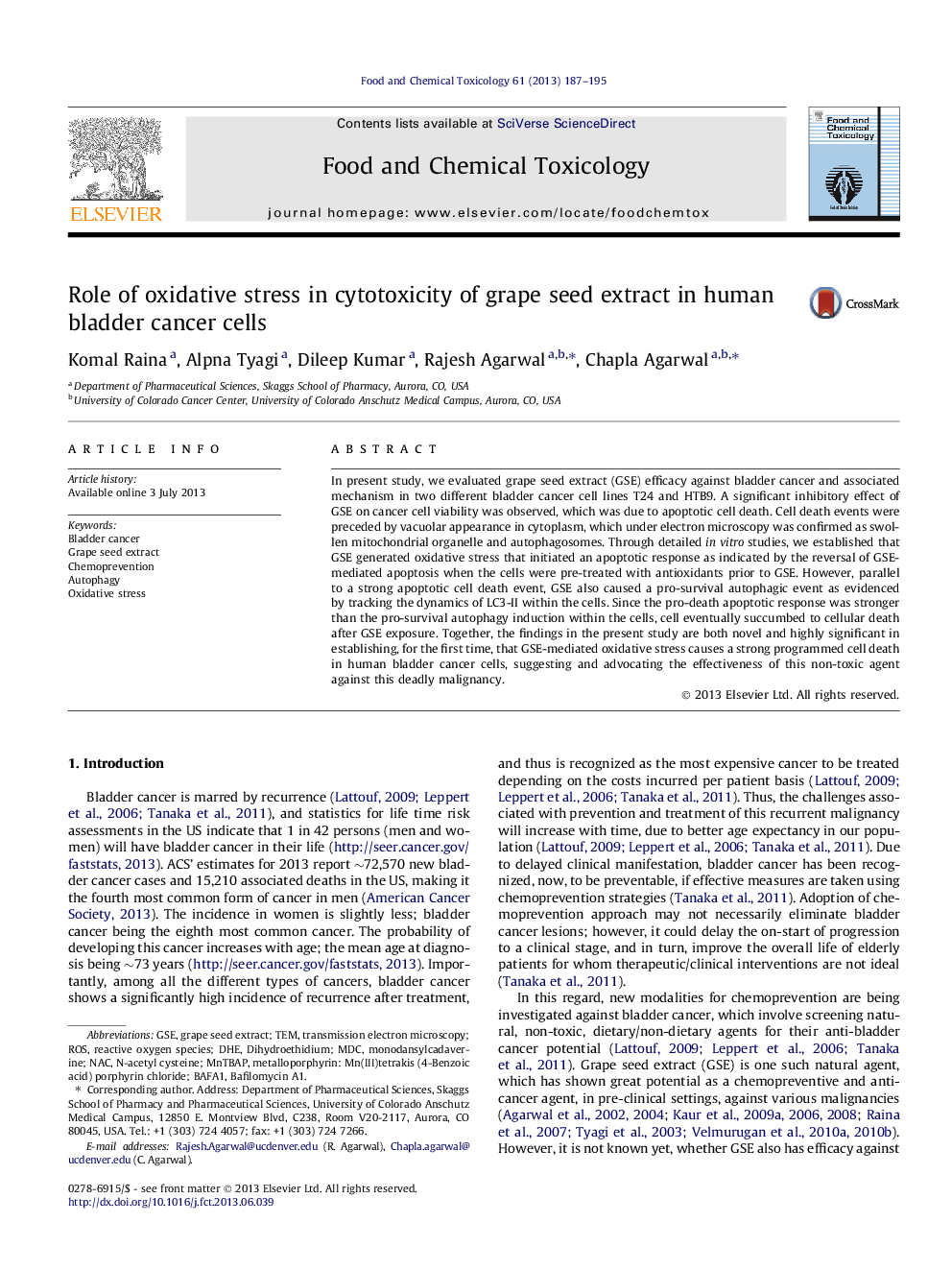 Role of oxidative stress in cytotoxicity of grape seed extract in human bladder cancer cells