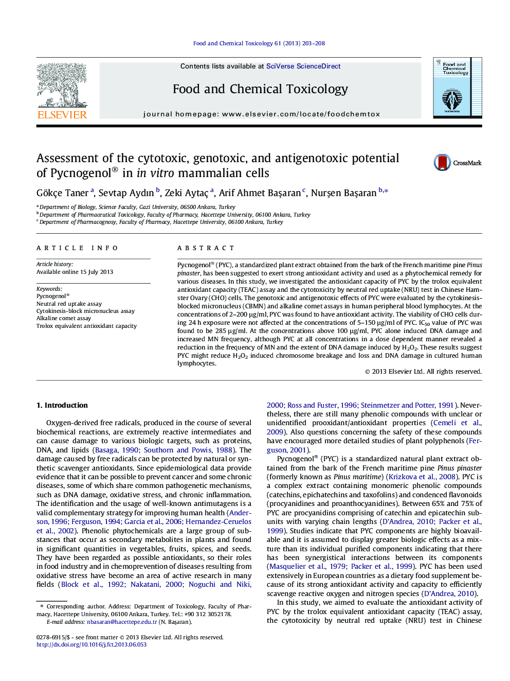 Assessment of the cytotoxic, genotoxic, and antigenotoxic potential of Pycnogenol® in in vitro mammalian cells