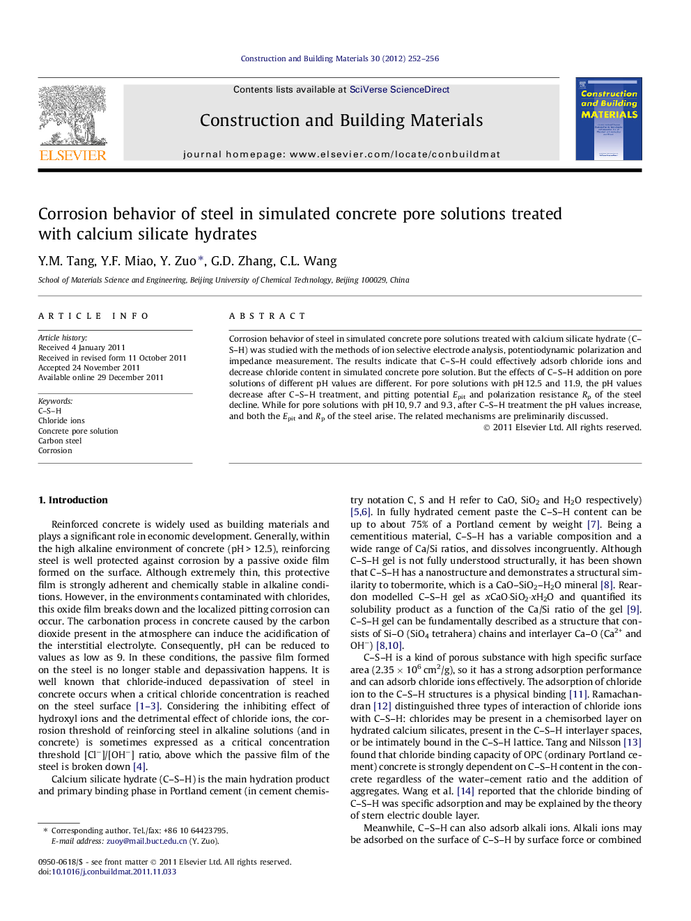 Corrosion behavior of steel in simulated concrete pore solutions treated with calcium silicate hydrates