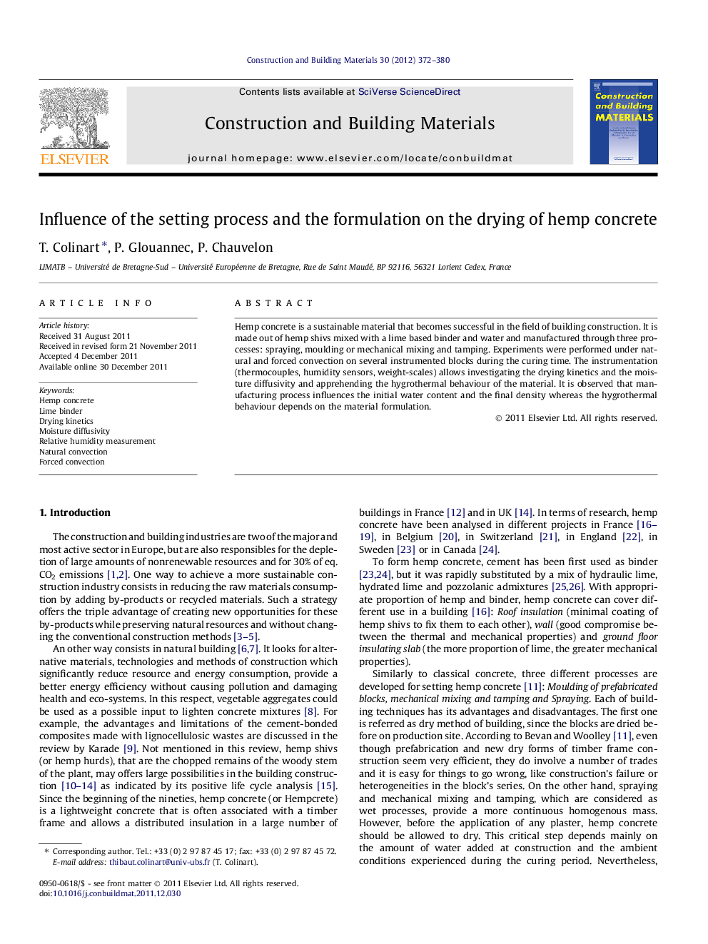 Influence of the setting process and the formulation on the drying of hemp concrete