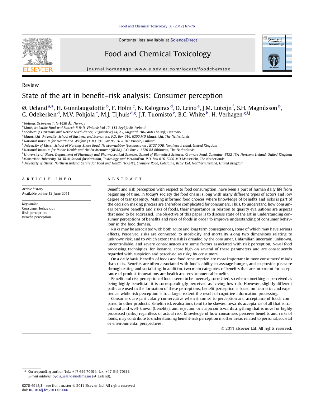 State of the art in benefit–risk analysis: Consumer perception