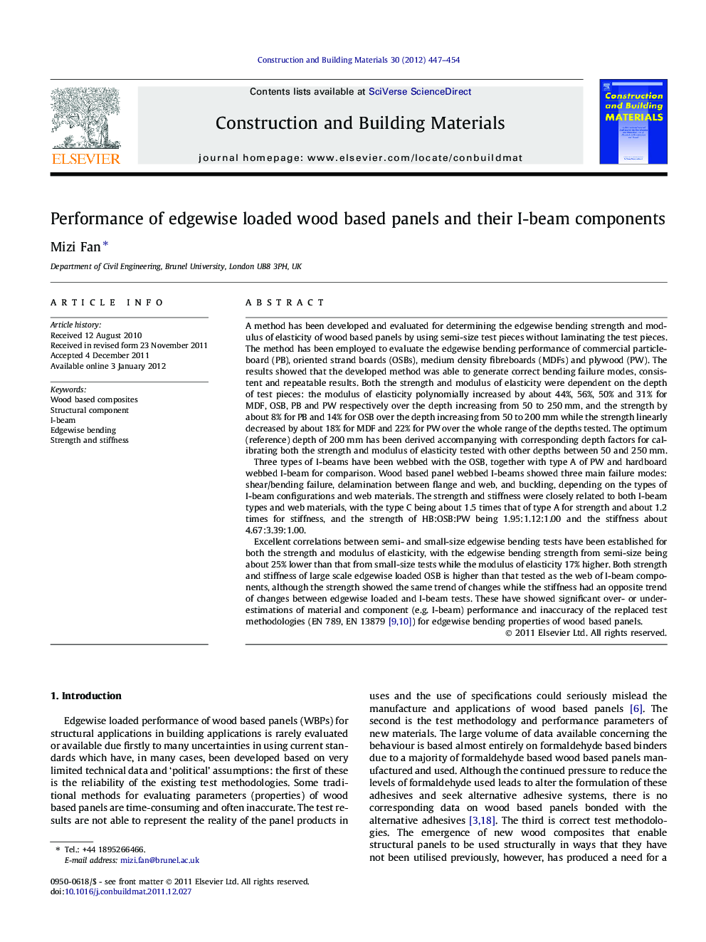 Performance of edgewise loaded wood based panels and their I-beam components