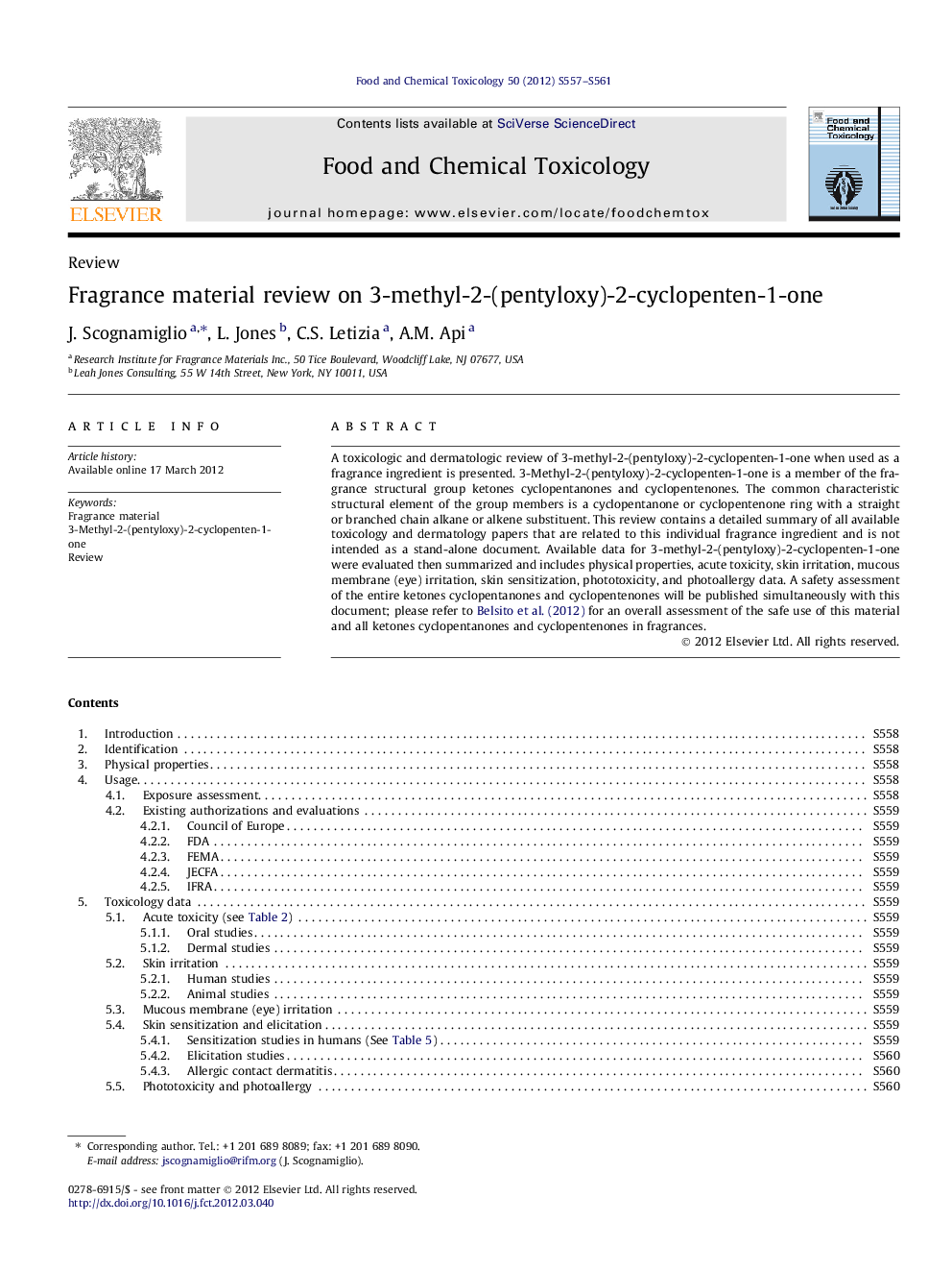 Fragrance material review on 3-methyl-2-(pentyloxy)-2-cyclopenten-1-one