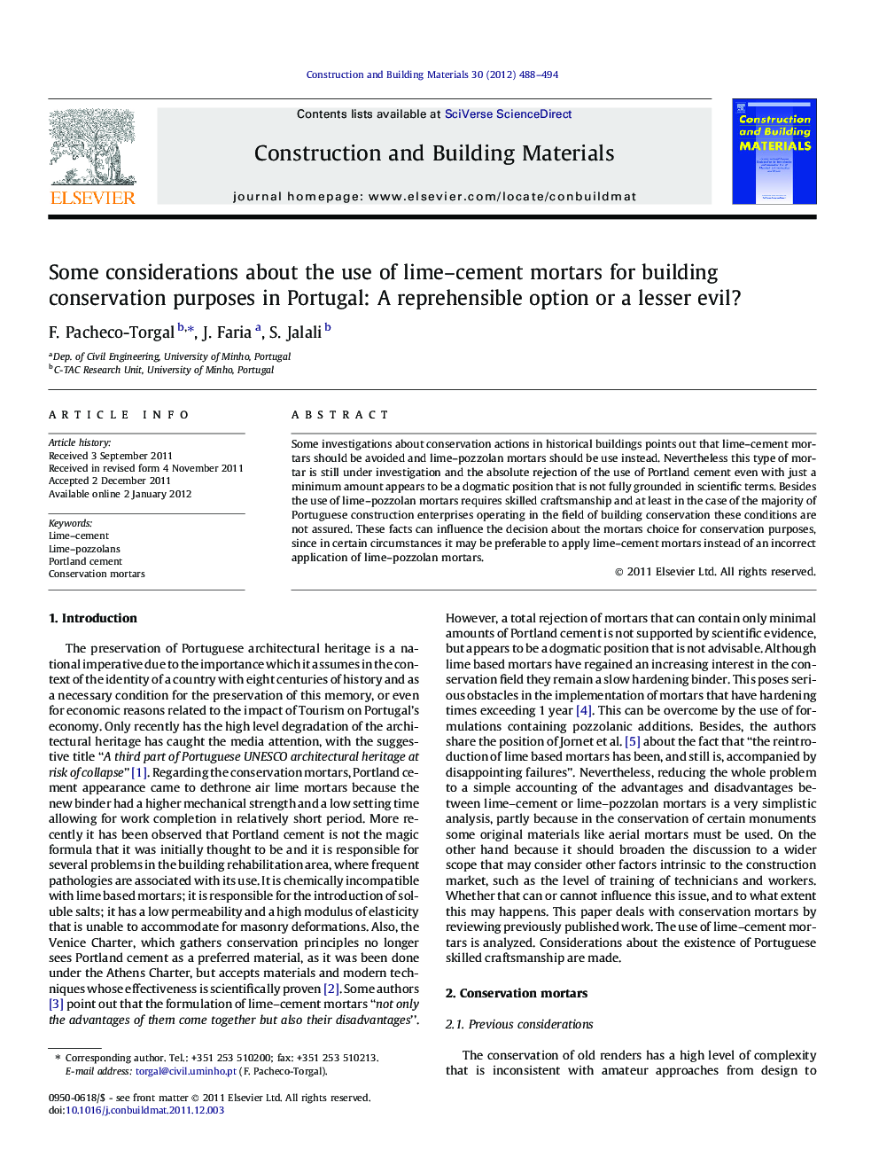 Some considerations about the use of lime–cement mortars for building conservation purposes in Portugal: A reprehensible option or a lesser evil?