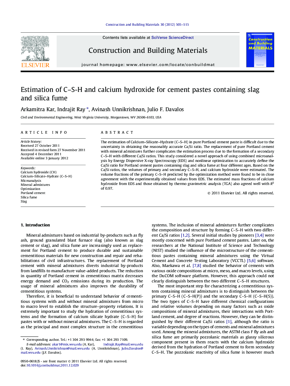 Estimation of C–S-H and calcium hydroxide for cement pastes containing slag and silica fume