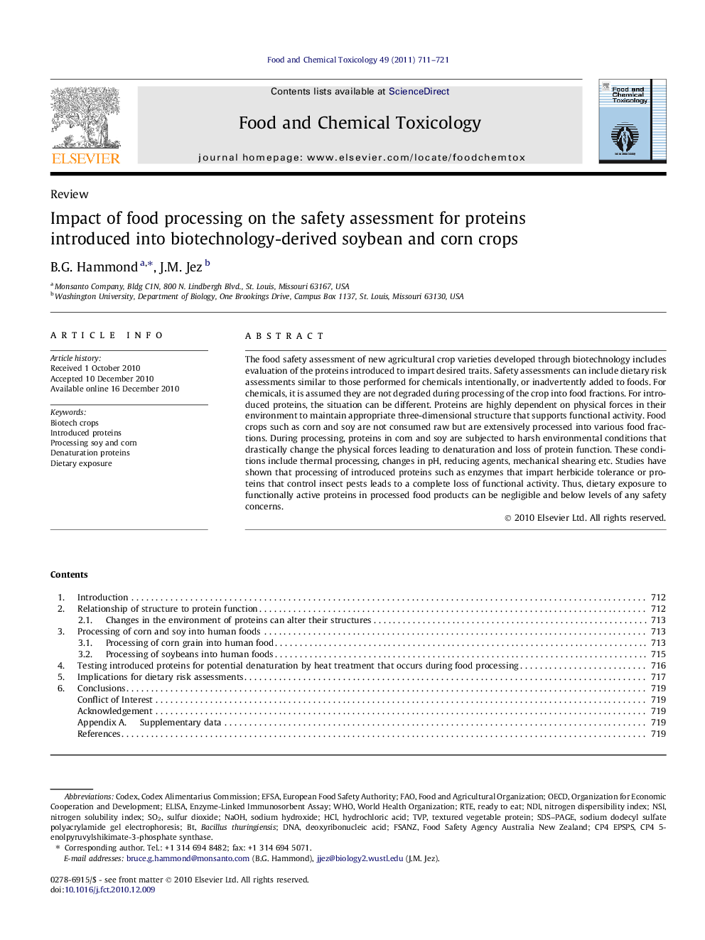 Impact of food processing on the safety assessment for proteins introduced into biotechnology-derived soybean and corn crops