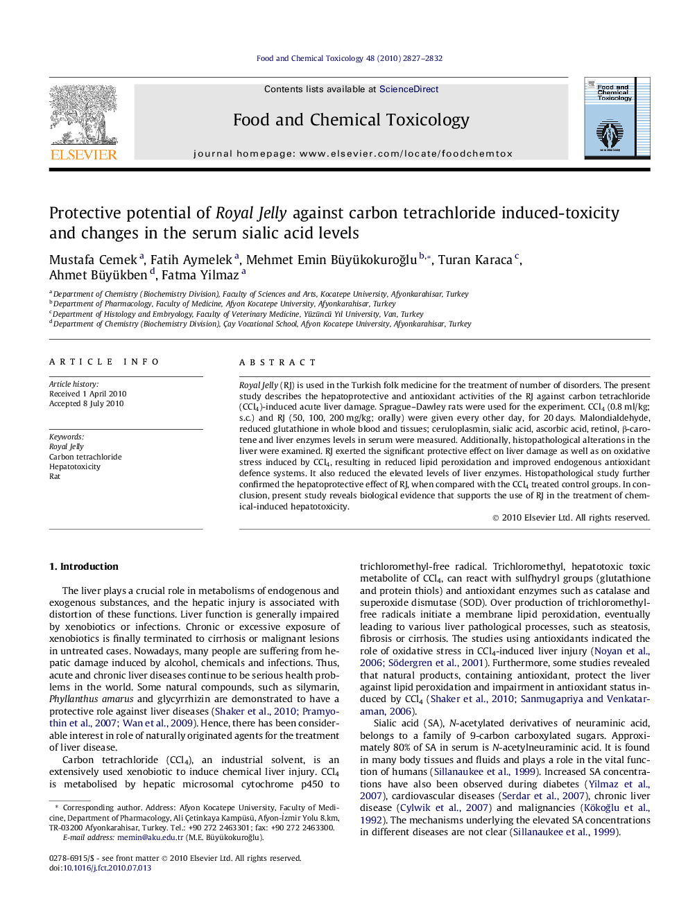 عکس صفحه اول مقاله: Protective potential of Royal Jelly against carbon tetrachloride induced-toxicity and changes in the serum sialic acid levels Protective potential of Royal Jelly against carbon tetrachloride induced-toxicity and changes in the serum sialic acid levels