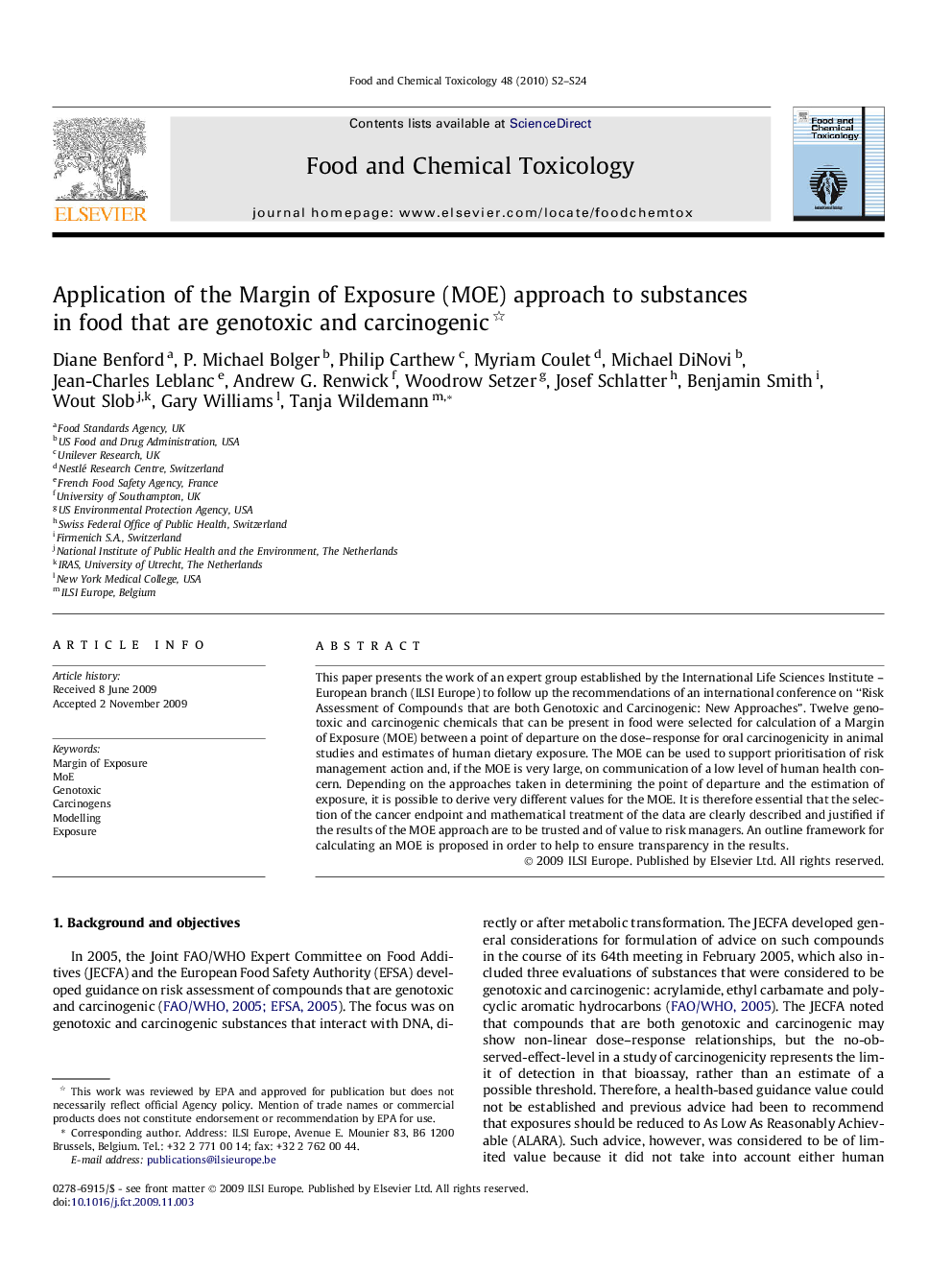 عکس صفحه اول مقاله: Application of the Margin of Exposure (MOE) approach to substances in food that are genotoxic and carcinogenic Application of the Margin of Exposure (MOE) approach to substances in food that are genotoxic and carcinogenic