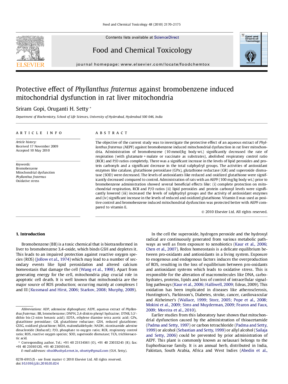 Protective effect of Phyllanthus fraternus against bromobenzene induced mitochondrial dysfunction in rat liver mitochondria